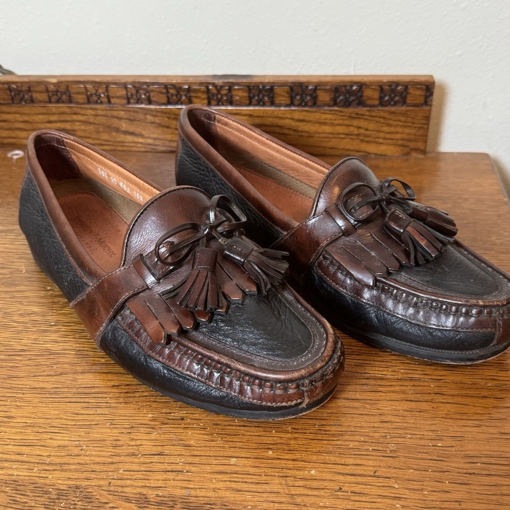 Johnston & Murphy Men's Tassel Loafers 10 XW Brown Black Leather Kiltie Slip 10